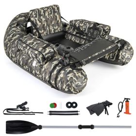 Inflatable Float Tube with Fish Ruler Rod Holder and Storage Pockets - Camouflage