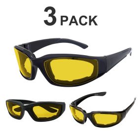 3 pairs Motorcycle Sports Biker Riding Glasses Wind Resistant Eye Protection Sports Goggles Cycling Glasses Sunglasses Yellow Color(Logistics onl