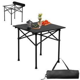 Black Camping Roll Table Carbon Steel Square Tube Frame Heavy Duty Portable Folding Table Supports Up to 100KG Compact Outdoor Picnic Table for Campin