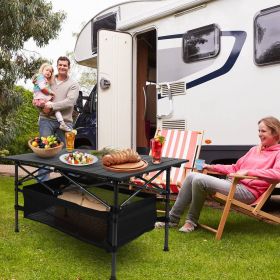 220 lbs Folding Camping Table – 30-Second Tool-Free Setup, Aluminum Roll-Top & Steel Frame, Detachable Mesh Basket