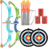 Bow and Arrow Set for Kids, 2 Pack LED Light Up Archery Set with 20 Suction Cup Arrows, 2 Hanging Targets, 2 Quivers, 3 Target Cans