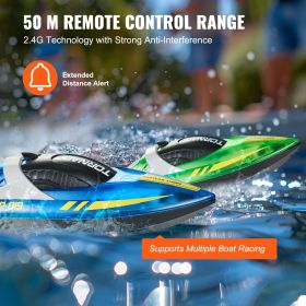 RC Boat, 2 Pack 2.4GHz 12 km/h, Remote Control Boat for Pools & Lakes, Racing Boat with LED Light, 4 Rechargeable Batteries, Whole Body Waterproof