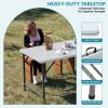 6FT Foldable Table, White HDPP Rectangular Portable Table with Carry Handle for Indoor Outdoor Picnic Party Camping