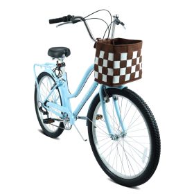26 Inch 7-Speed City Commuter Bike With Lock & Detachable Basket High-Tensile Steel Frame, Lightweight Alloy Wheels & V-Brakes Multiple Colors For Urb (Option: BLUEWHITE)