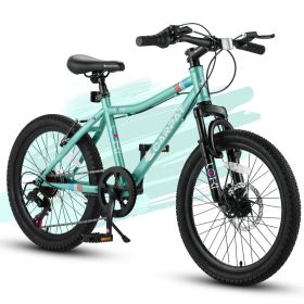 S20101 20 Inch Kids' Bike, Boys Girls Mountain Bike Ages 6-12, 7 Speed Teenager Children Kids' Bicycles, Front Suspension Disc Brake Rear V-Brake, Hig (Option: Green)