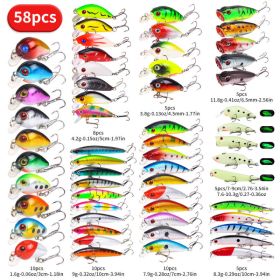 22pcs 58pcs 102pcs Fishing Lure Kits Multi-functional Set Topwater Floating Swimming Lures, Equipped With High Pitch Hook Soft Frogs, Used For Bass Fi (Option: 58pcs)