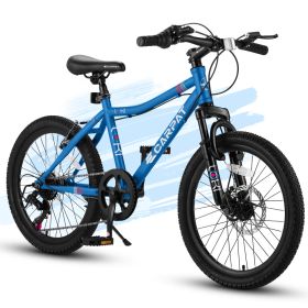 S20101 20 Inch Kids' Bike, Boys Girls Mountain Bike Ages 6-12, 7 Speed Teenager Children Kids' Bicycles, Front Suspension Disc Brake Rear V-Brake, Hig (Option: Blue)