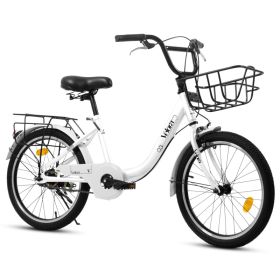 A20182 20 Inch Kids Bike For Boys & Girls, Children's Bicycle With Coaster Brake & V-Brake, 1-Speed, Chain Guard & Rear Rack, Lightweight Steel Frame (Option: White)