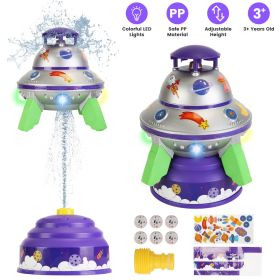 UFO Water Sprinkler Outdoor Summer Rocket Toy With Colorful LED Lights 360° Spinning 1.64FT To 6.56FT Adjustable Height Birthday Summer Gift For Girls (Color: Purple)