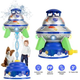 UFO Water Sprinkler Outdoor Summer Rocket Toy With Colorful LED Lights 360° Spinning 1.64FT To 6.56FT Adjustable Height Birthday Summer Gift For Girls (Color: Blue)