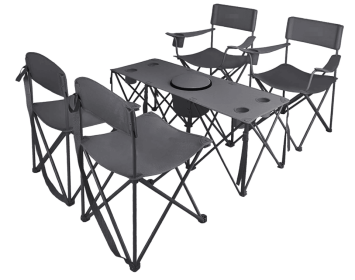 5 Pcs Camping Chair and Folding Camping Table Set, Outdoor Folding Picnic Chairs Lawn Portable Camp Table with Cooler Bag & Cup Holder for Camping (Color: Grey)